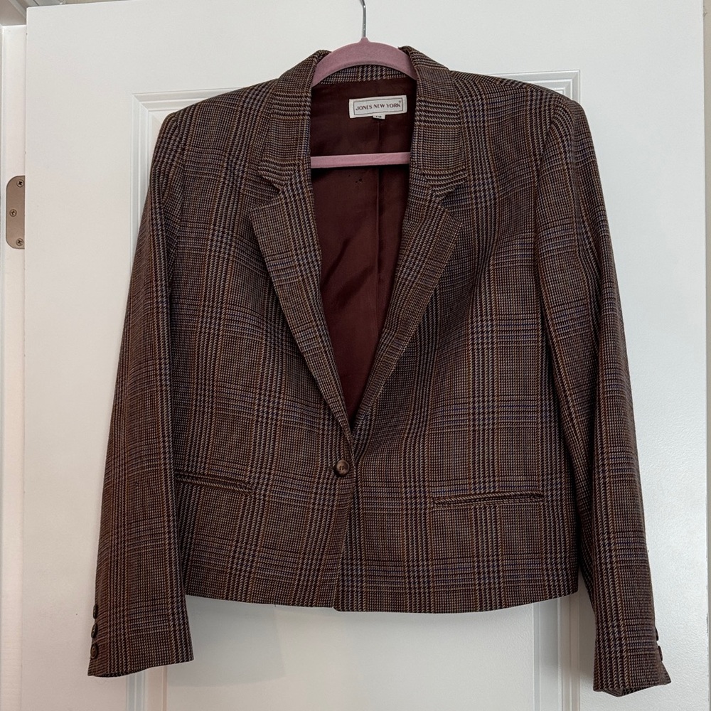 Jones New York Brown Plaid Blazer